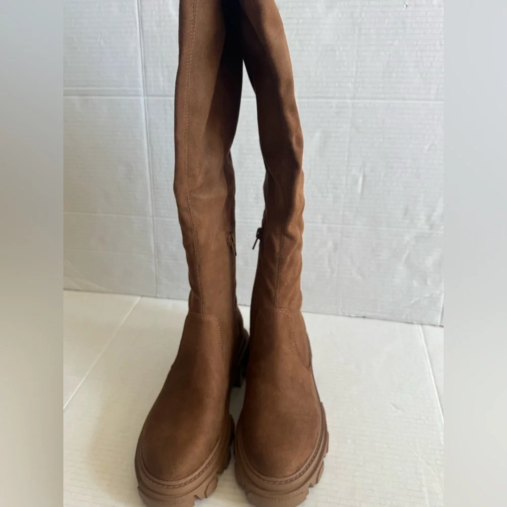 NEW Nine West Cellie2 Brown Suede Over Knee Thigh High Lug‎ Sole Boots 6
